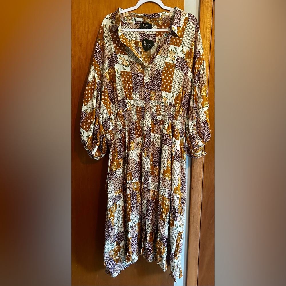 Brown and White Maxi Dress